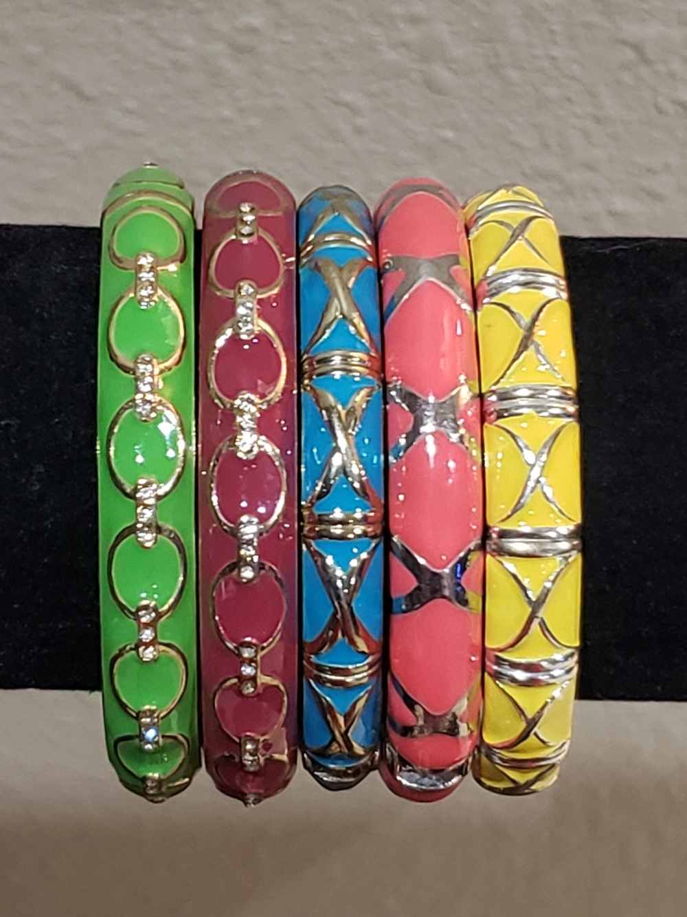 Bundle Set Of 5 Colorful Enamel Hinge  Bracelets *PRICE FIRM*